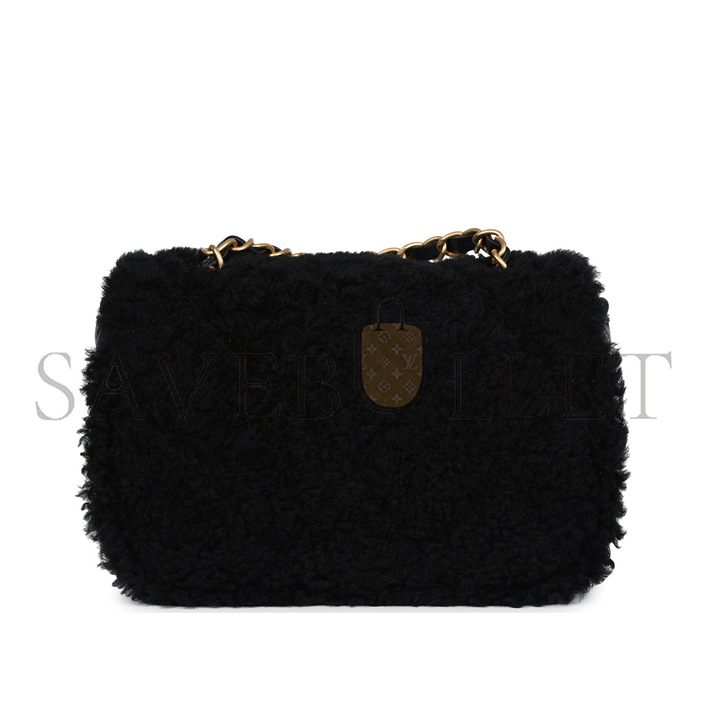 CHANEL MINI SHEARLING FLAP BAG BLACK LAMBSKIN BRUSHED GOLD HARDWARE AS5148 (18*12*6cm)